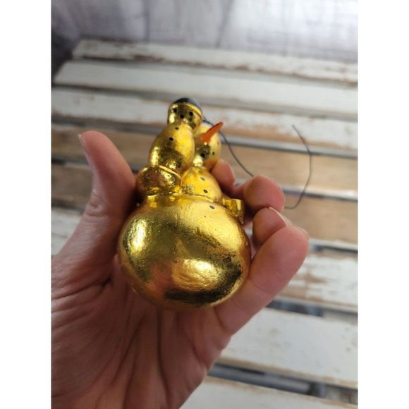 Metallic snowman gold unique ornament Xmas holiday tree - Picture 6 of 6